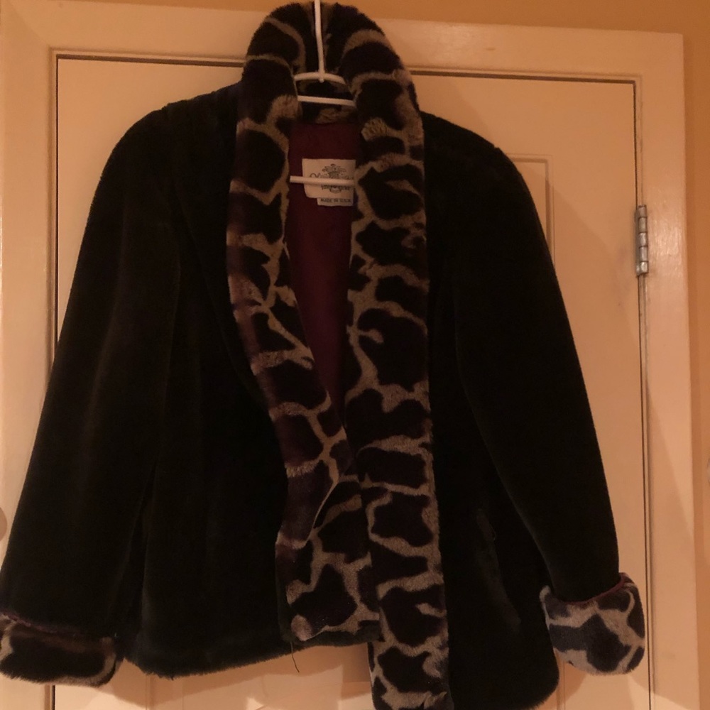 Oleg Cassini brown faux fur jacket
